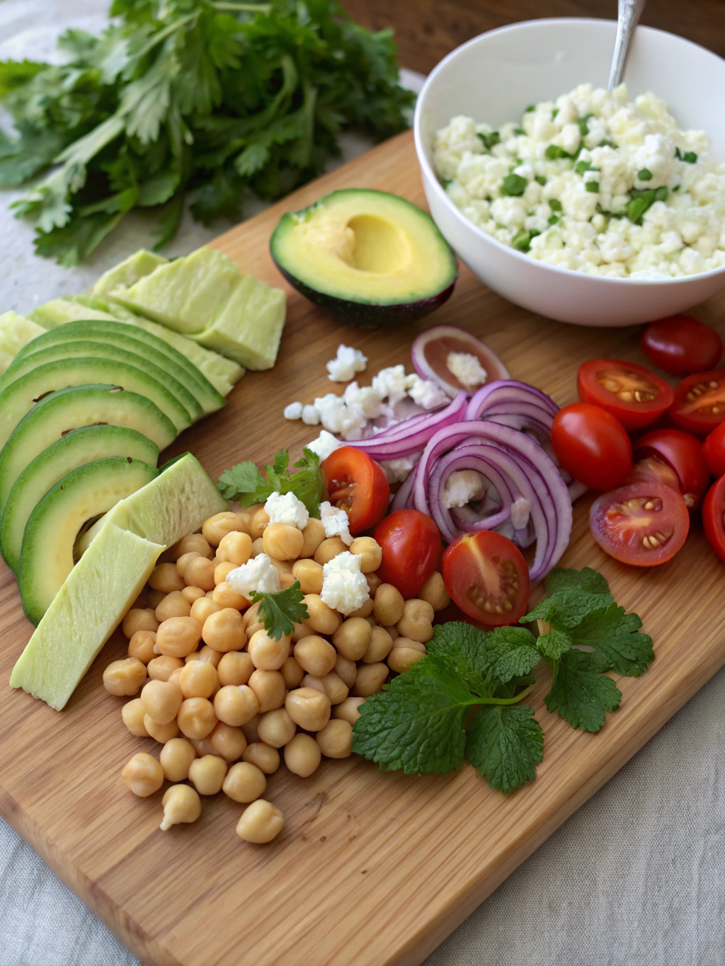 Chickpea Feta Avocado Salad ingredients