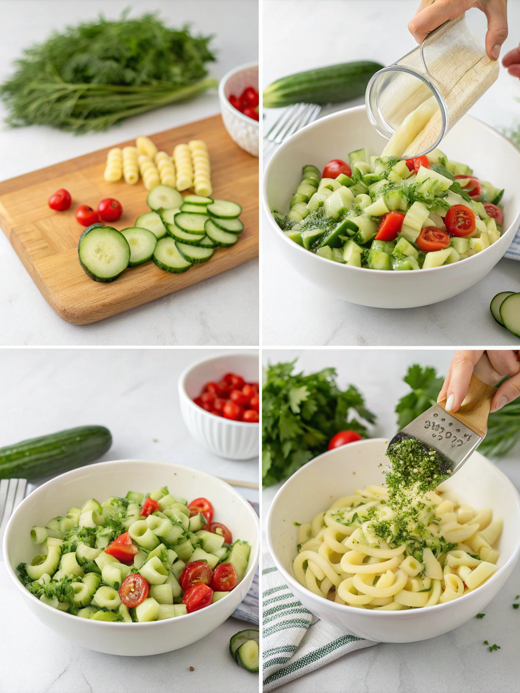 Cucumber Pasta Salad preparing steps