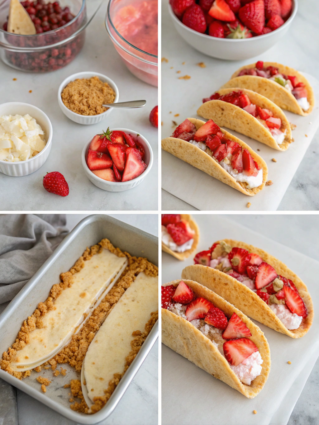 strawberry crunch cheesecake tacos preparing steps