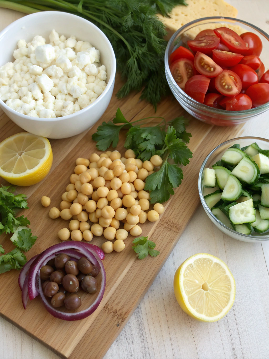 Mediterranean Chickpea Feta Salad ingredients