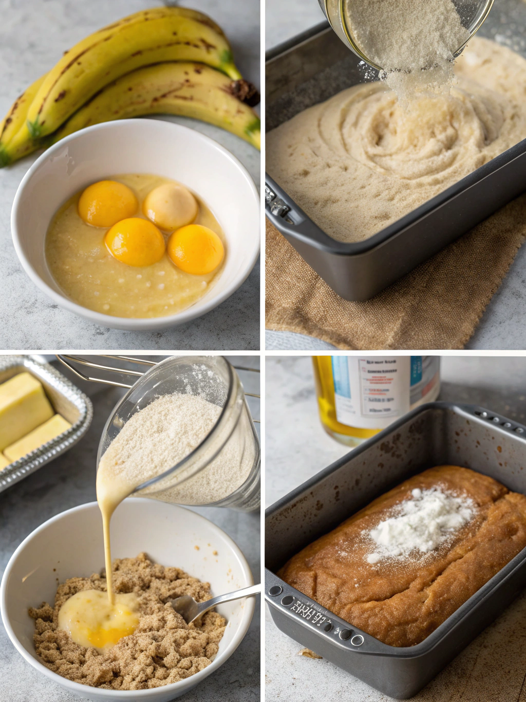 homemade banana bread preparing steps