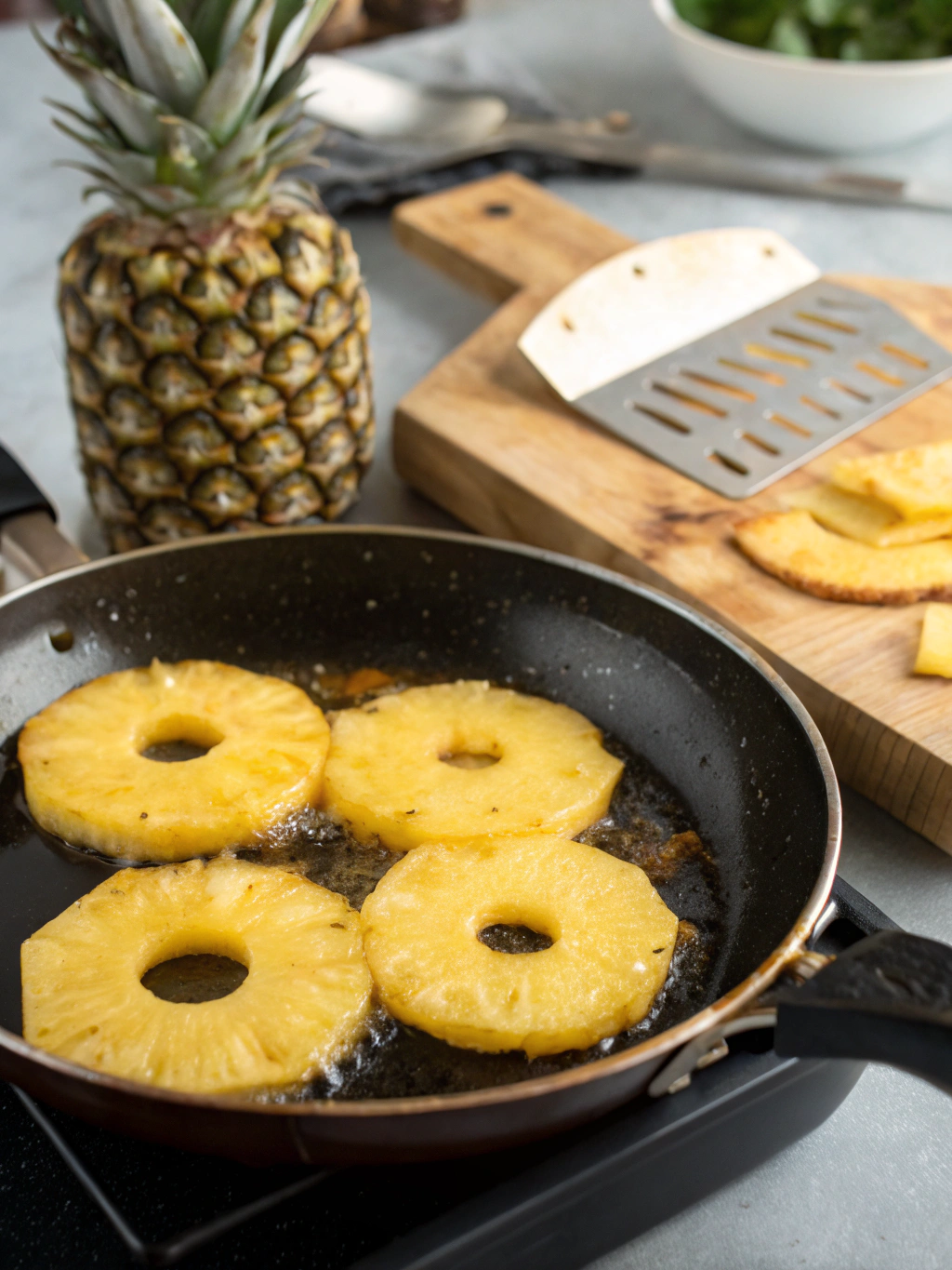 fried pineapple preparing steps