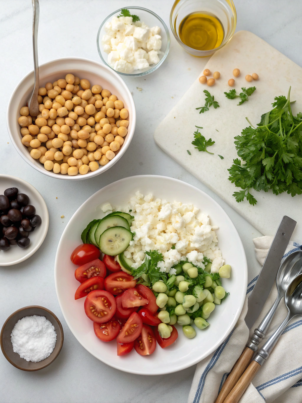 Mediterranean Chickpea Feta Salad preparing steps
