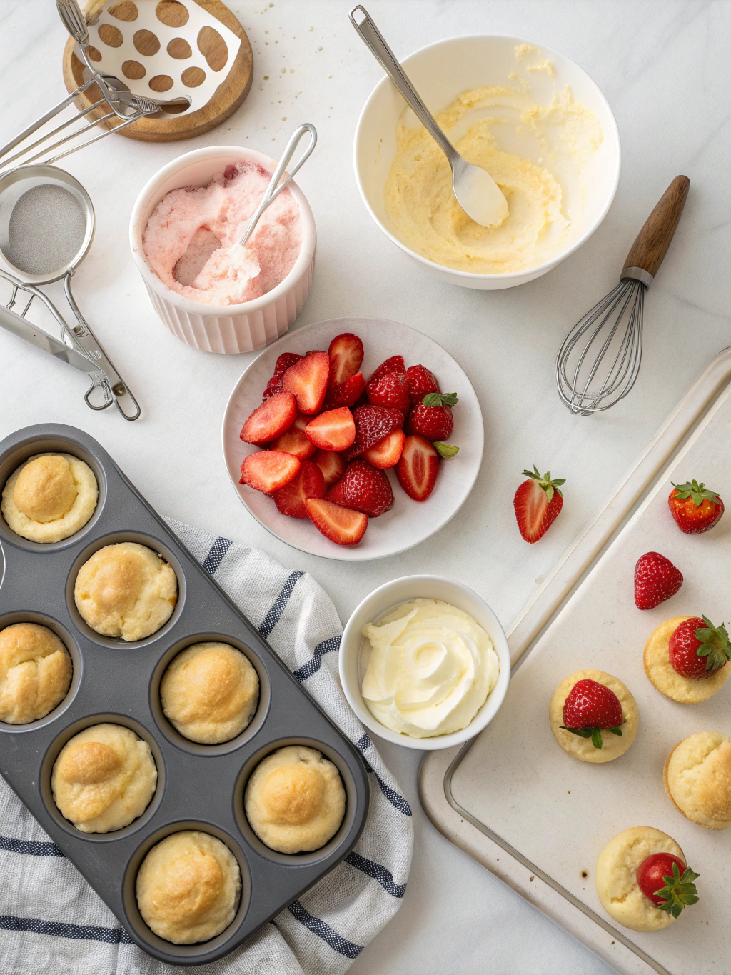 strawberry cream puffs preparing steps