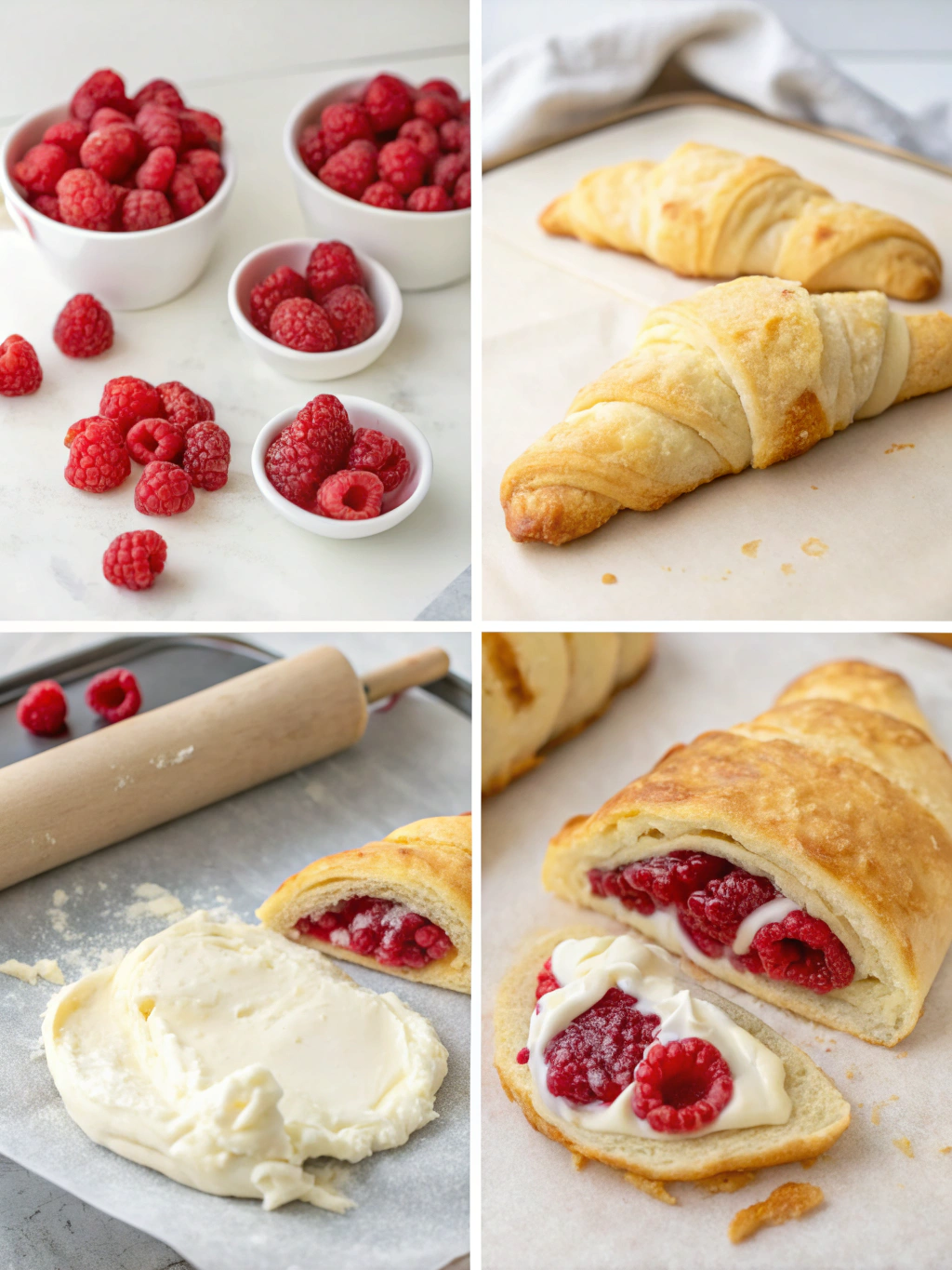 raspberry cream croissant preparing steps