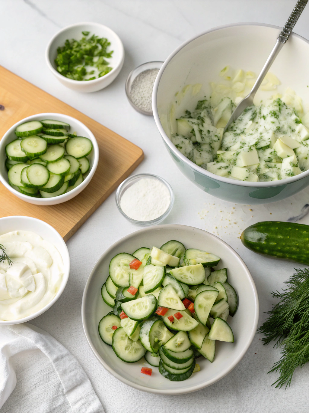 Creamy Cucumber Salad preparing steps