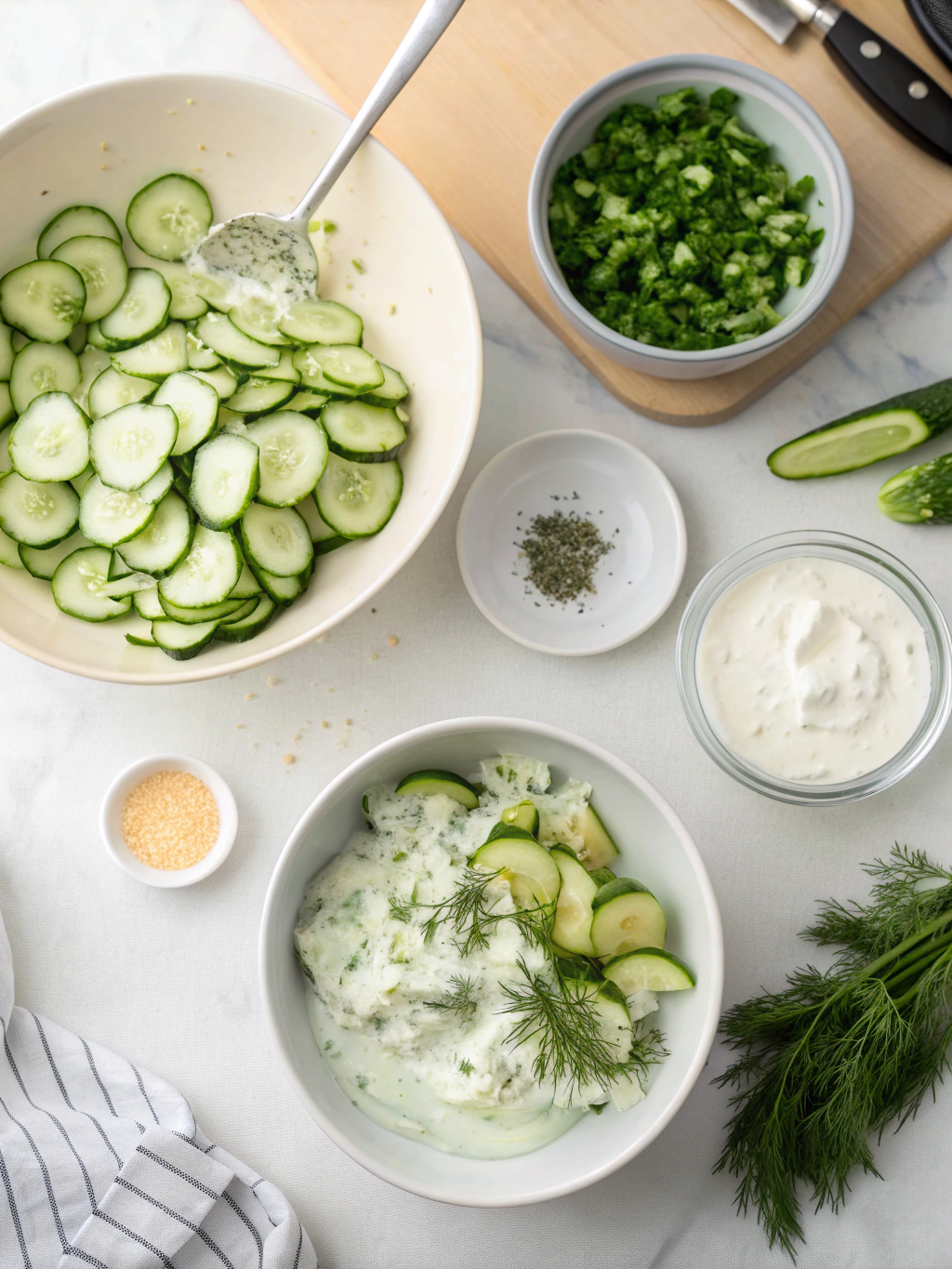 Creamy Cucumber Salad preparing steps