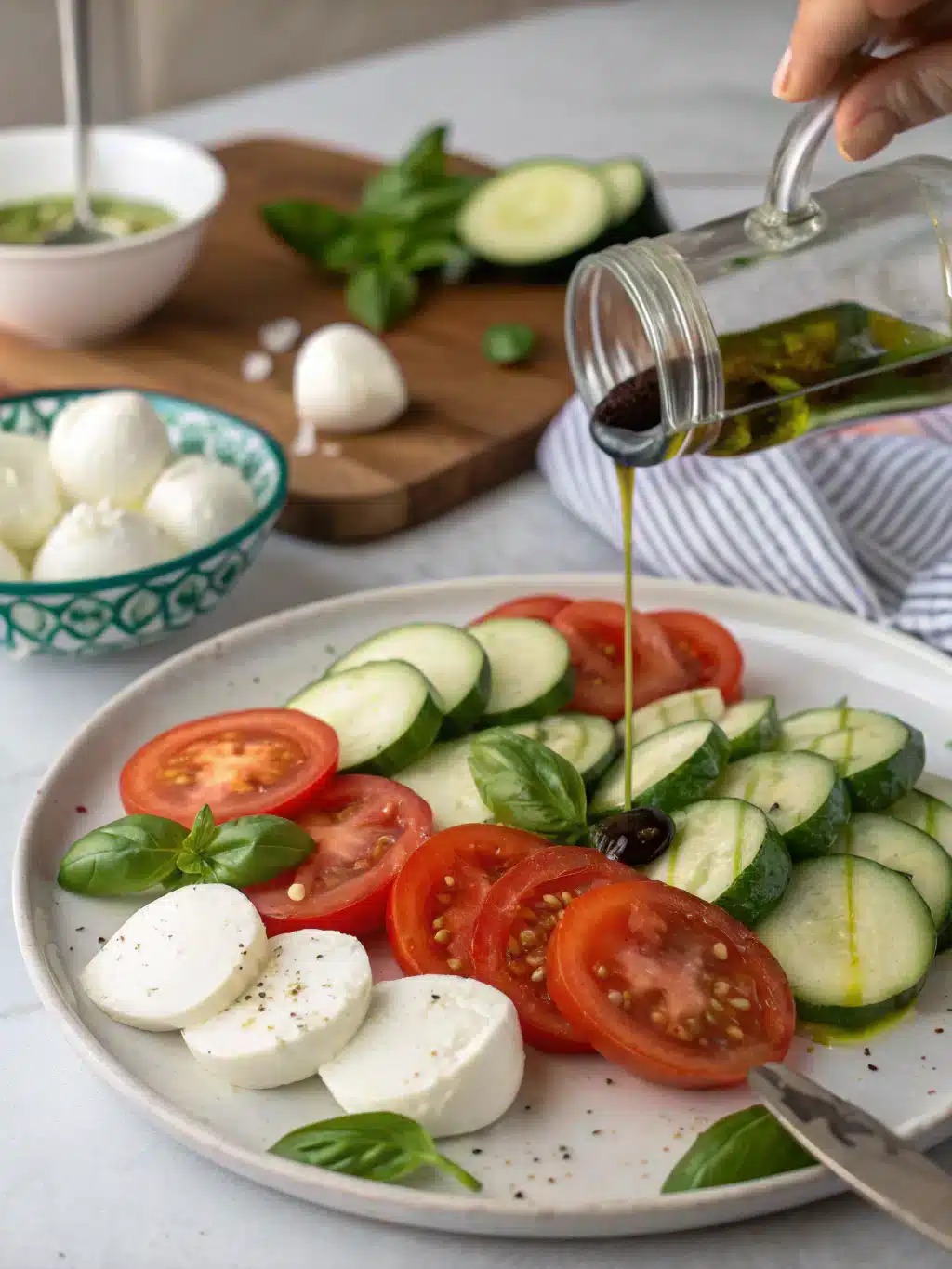 Cucumber Caprese Salad preparing steps