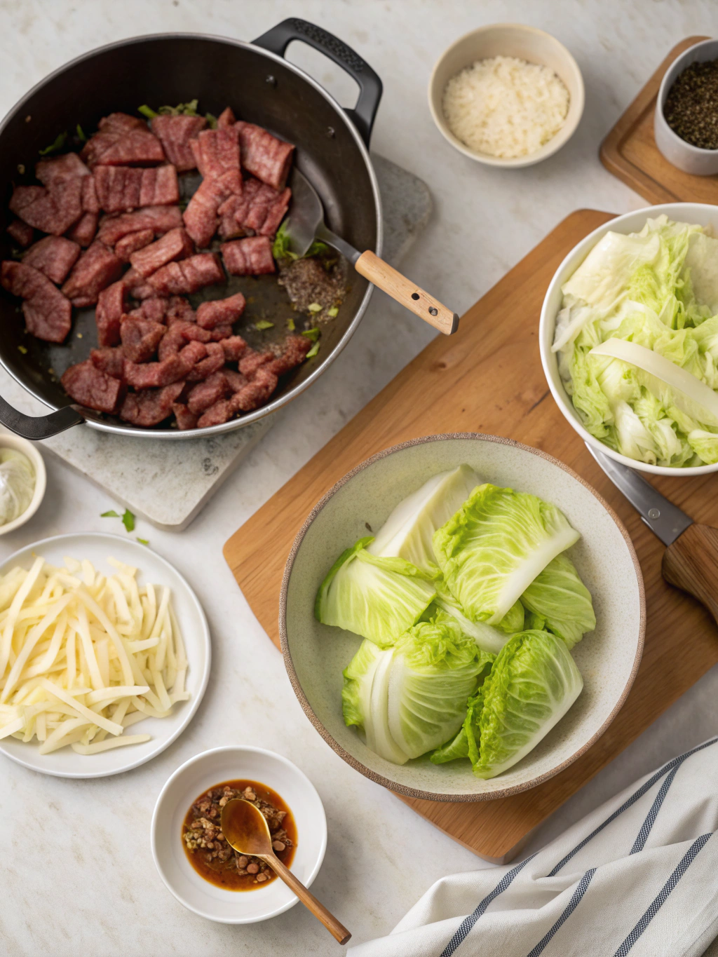 One-Pan Beef Cabbage preparing steps