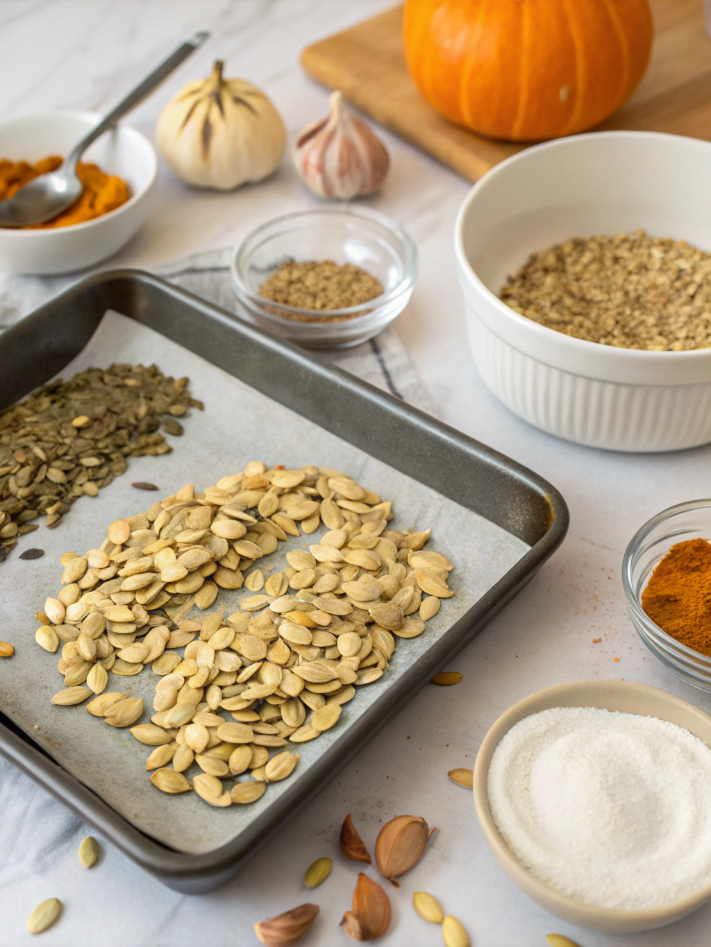 Garlic Roasted Pumpkin Seeds preparing steps