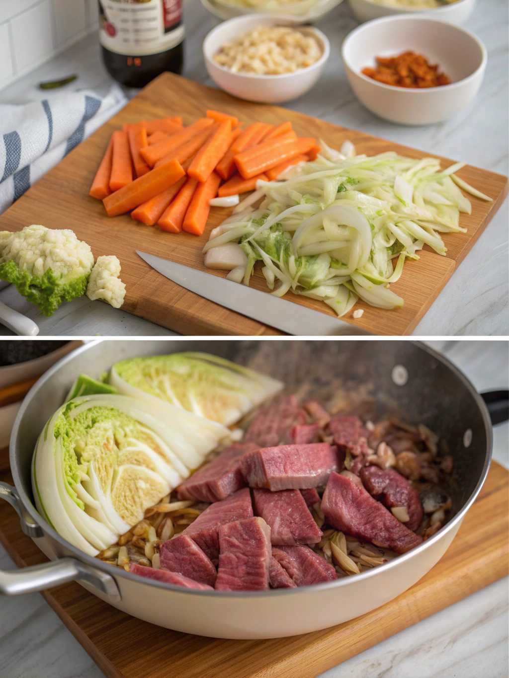 One-Pan Beef Cabbage preparing steps
